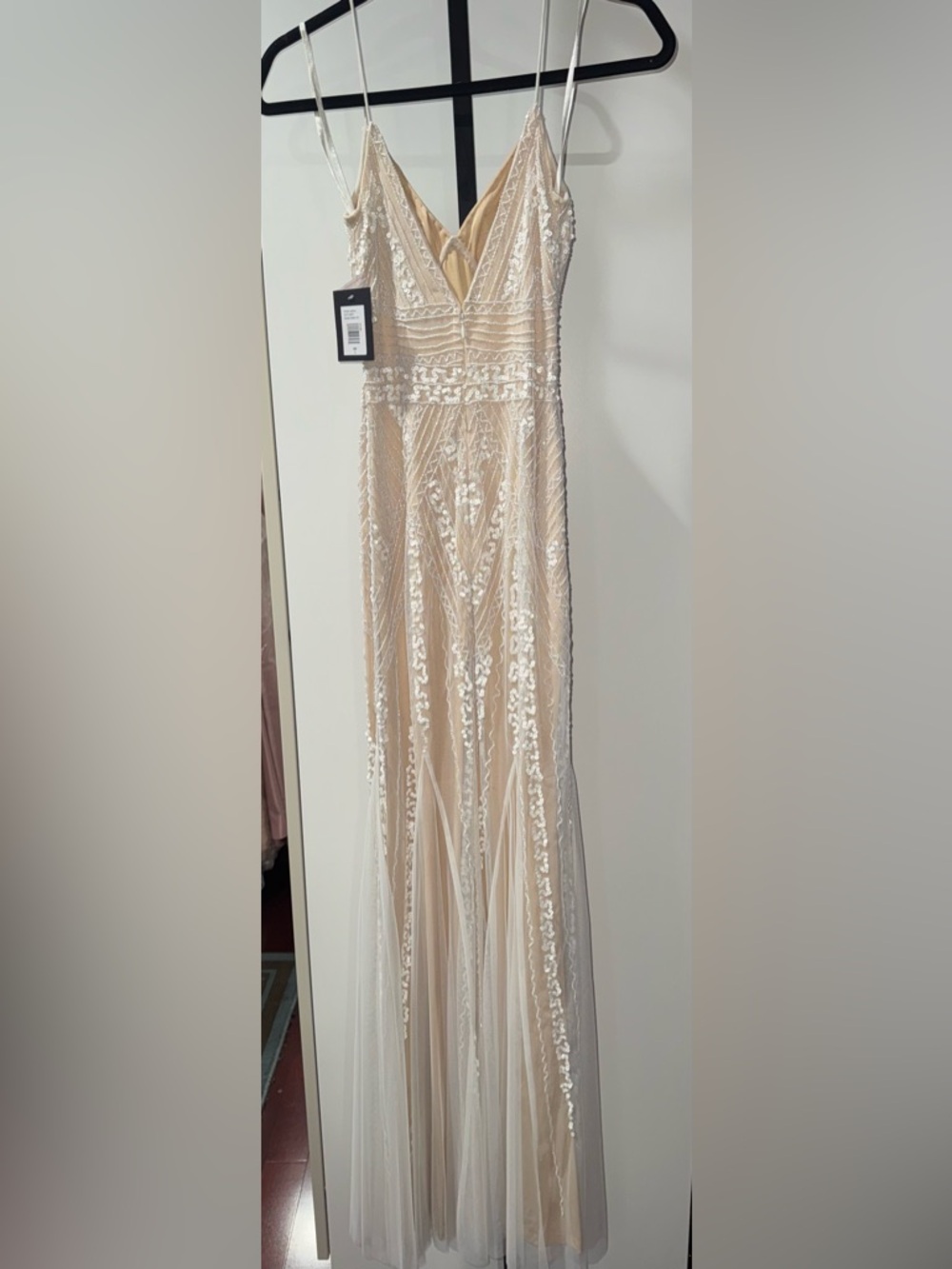 MARINA Beaded Nude Maxi Dress with Spaghetti Straps - Picture 4 of 5